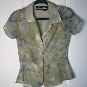 Y2K Meghan Matthews Sheer Cap Sleeve Floral Top - size 4